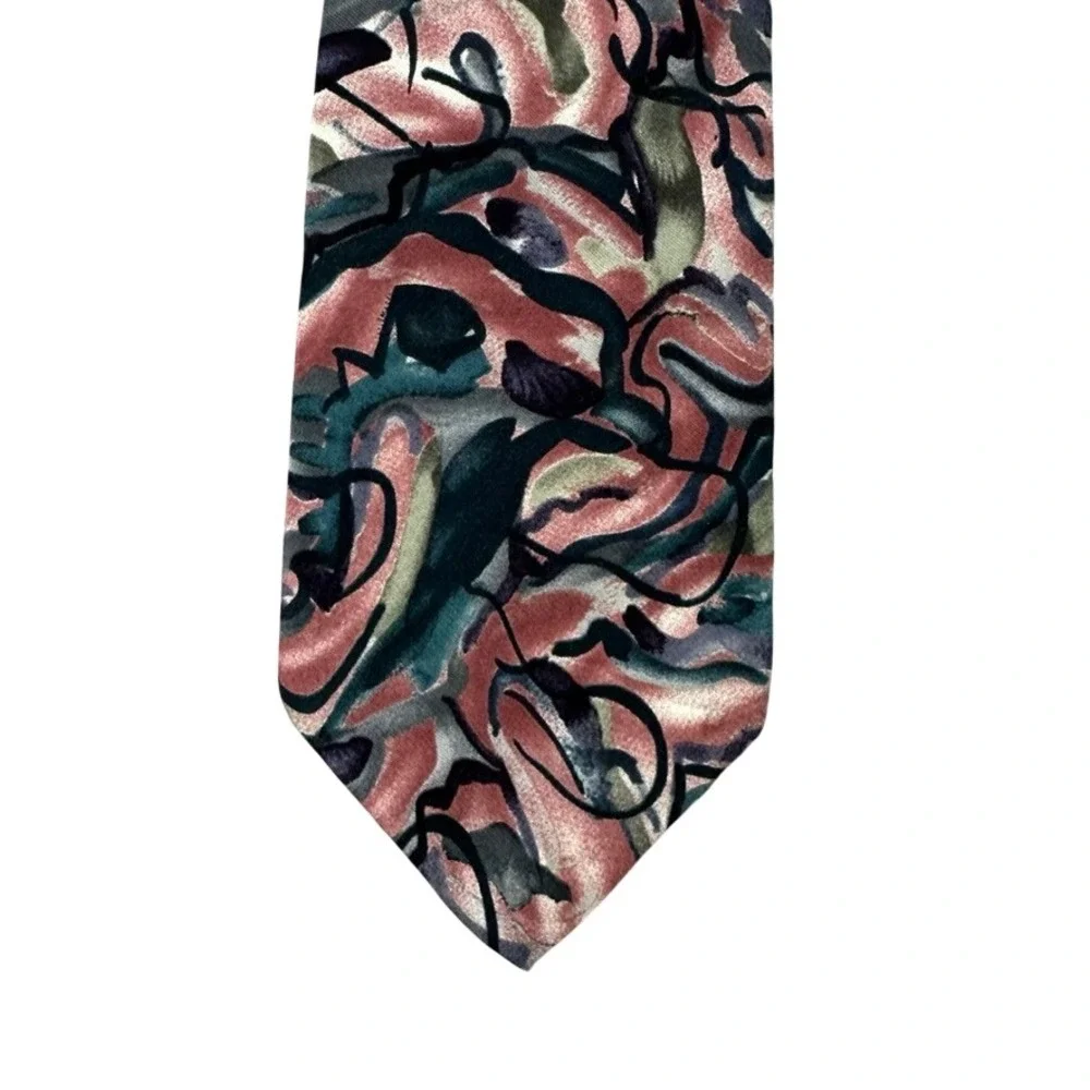 J. Garcia Banyan Tree Collection Eight Silk Tie Abstract Art Pink Green 59 Inch